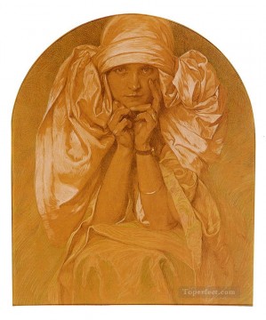  Czech Painting - Portrait Of The Artists Daughter Jaroslava Czech Art Nouveau distinct Alphonse Mucha